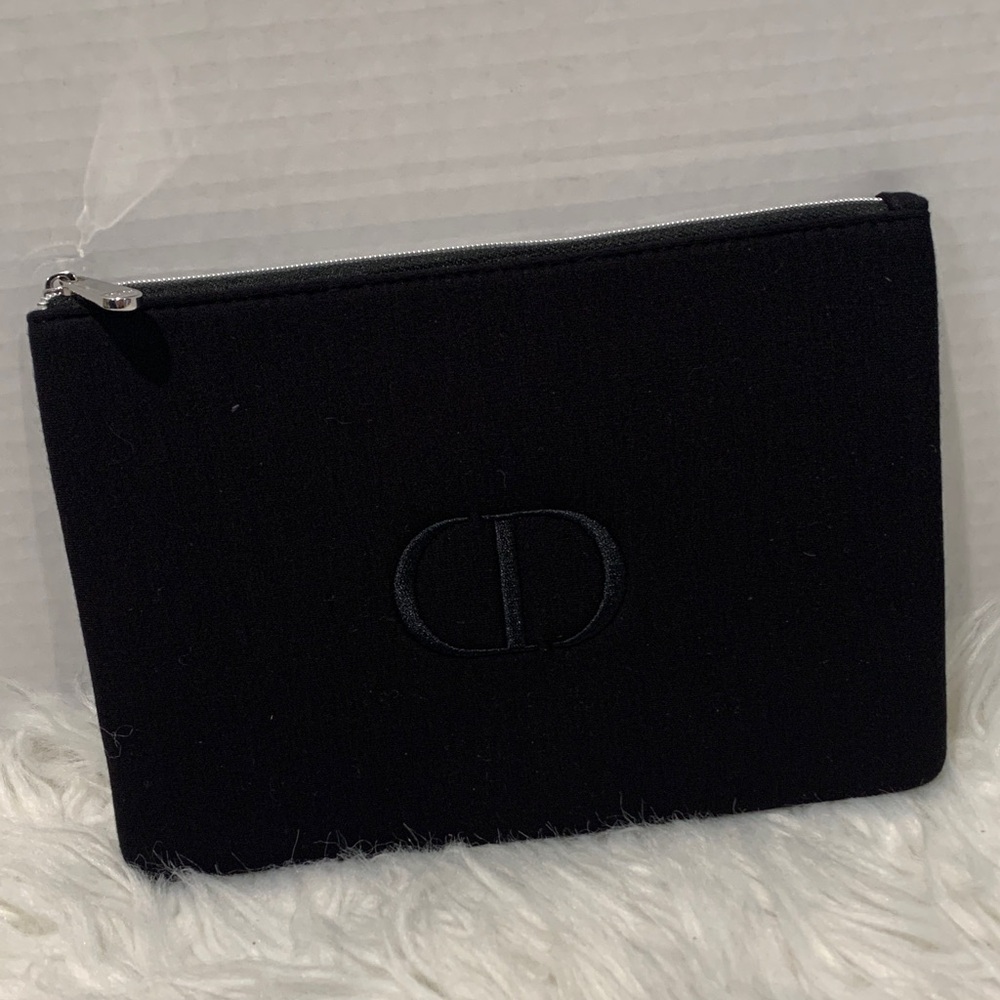 DIOR Beauty Black Embroidered 'CD' Zip Pouch
